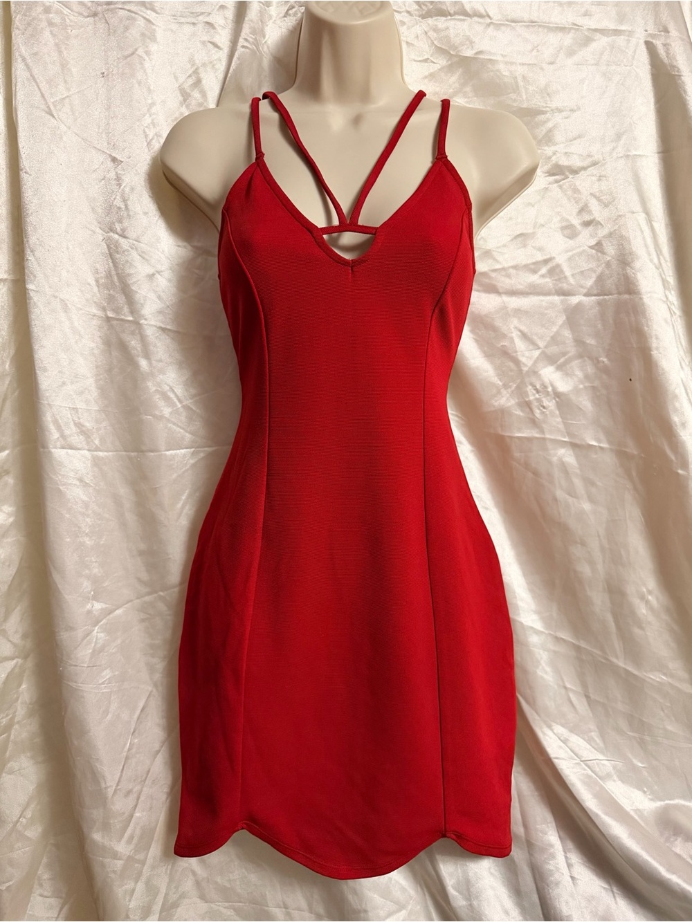 Red Strappy V-Neck Dress